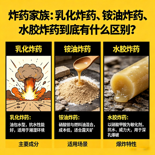 河东炸药家族：乳化炸药、铵油炸药、水胶炸药到底有什么区别？